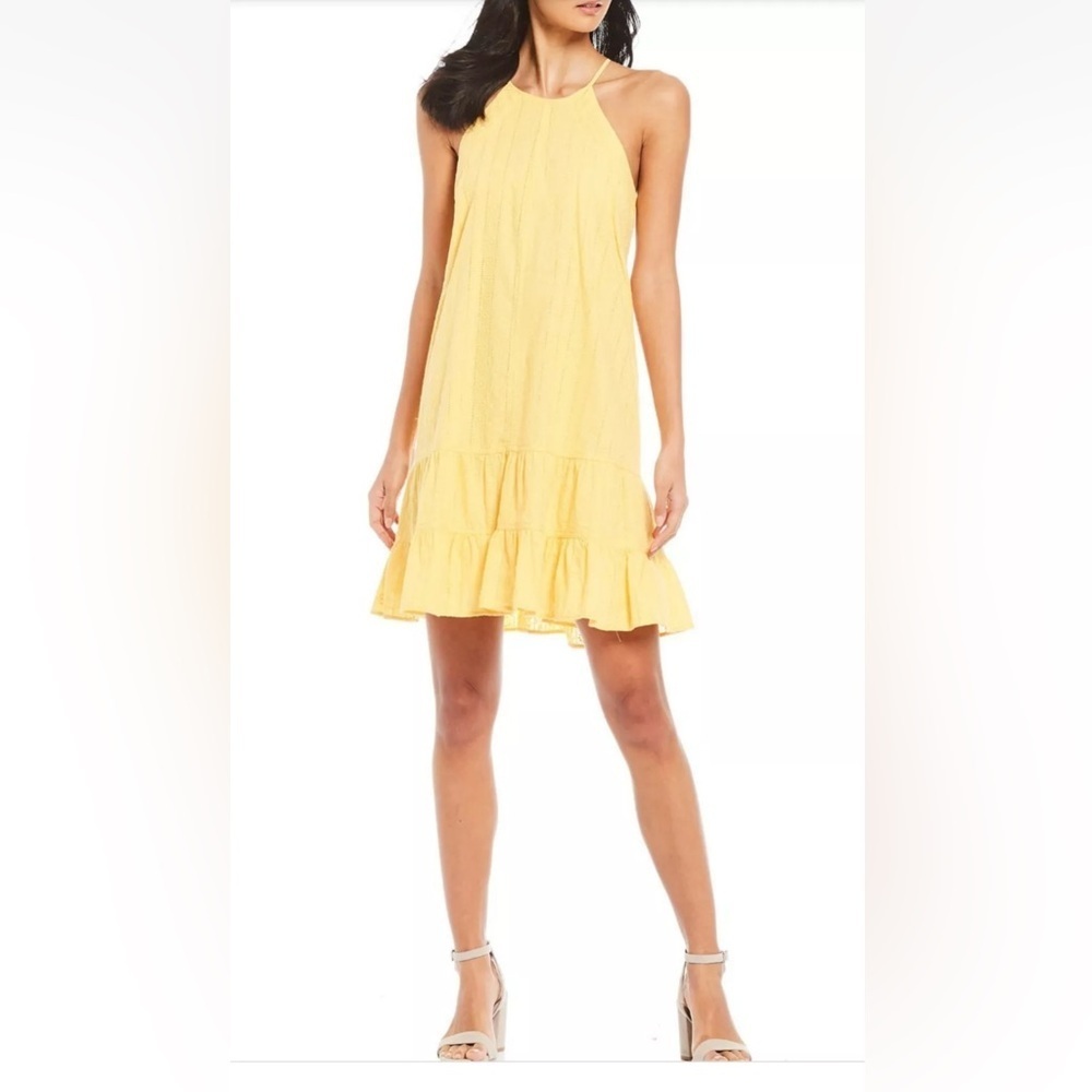 🌼🌼NWOT-CeCe Halter Ruffled  Eyelet Yellow Dress SZ 2🌼🌼